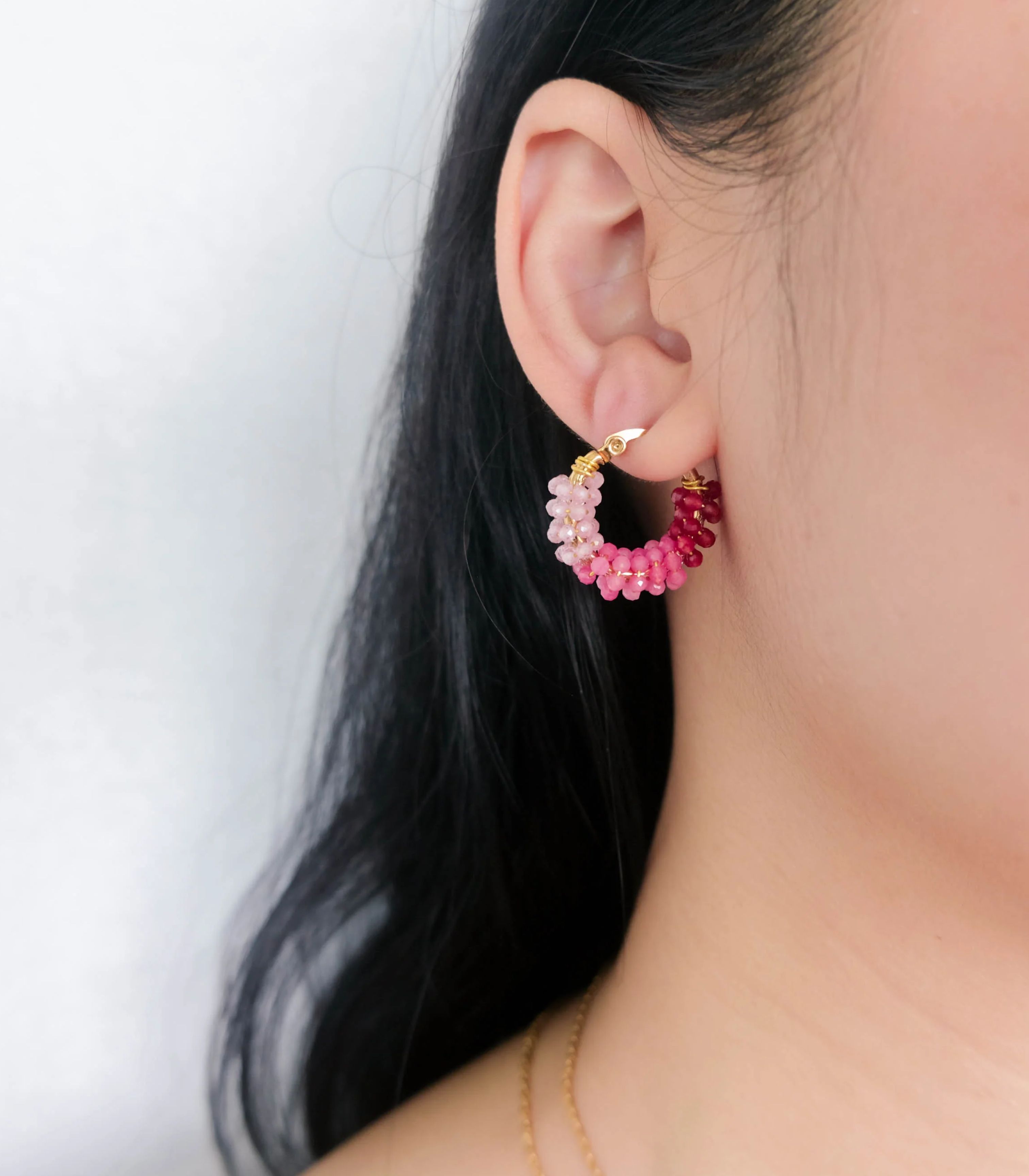 Filipina Pink Sunset Gradient Gemstone Hoop Earrings - Arete