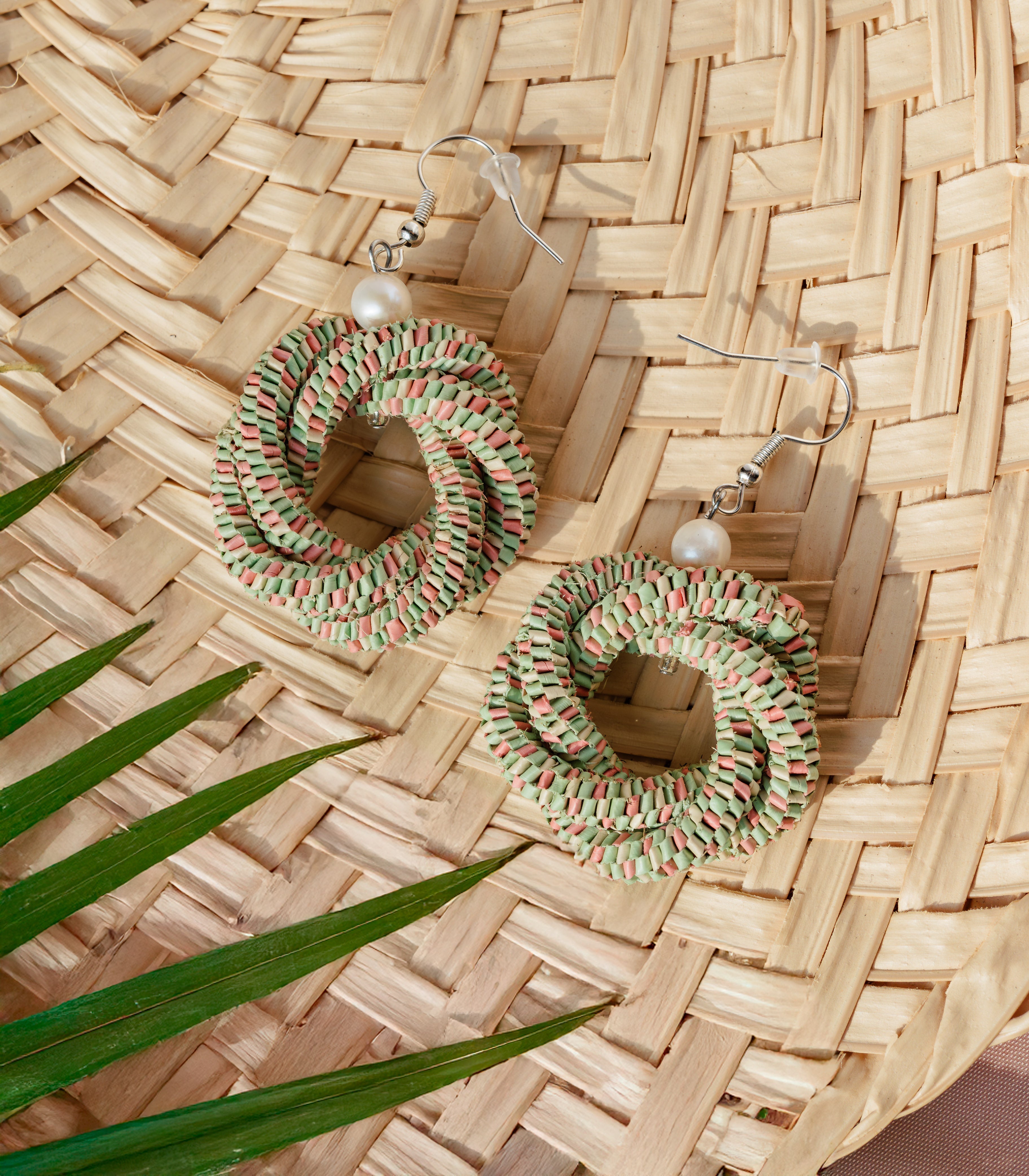 Agsam Woven Loop Earrings in Sunkissed Green - Punique