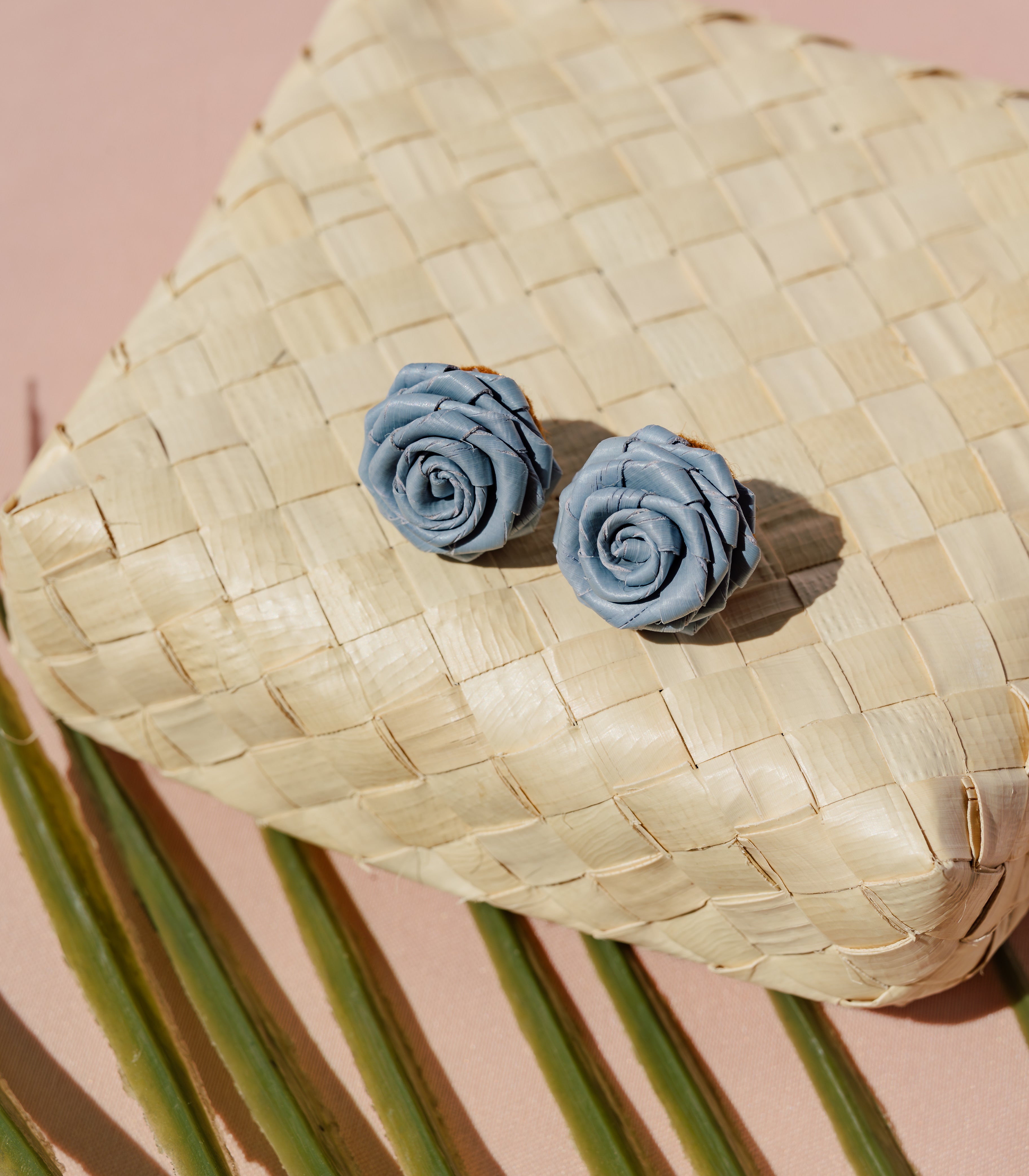 Handwoven Rosas Palm Leaf Earrings - Dusty Blue - Punique