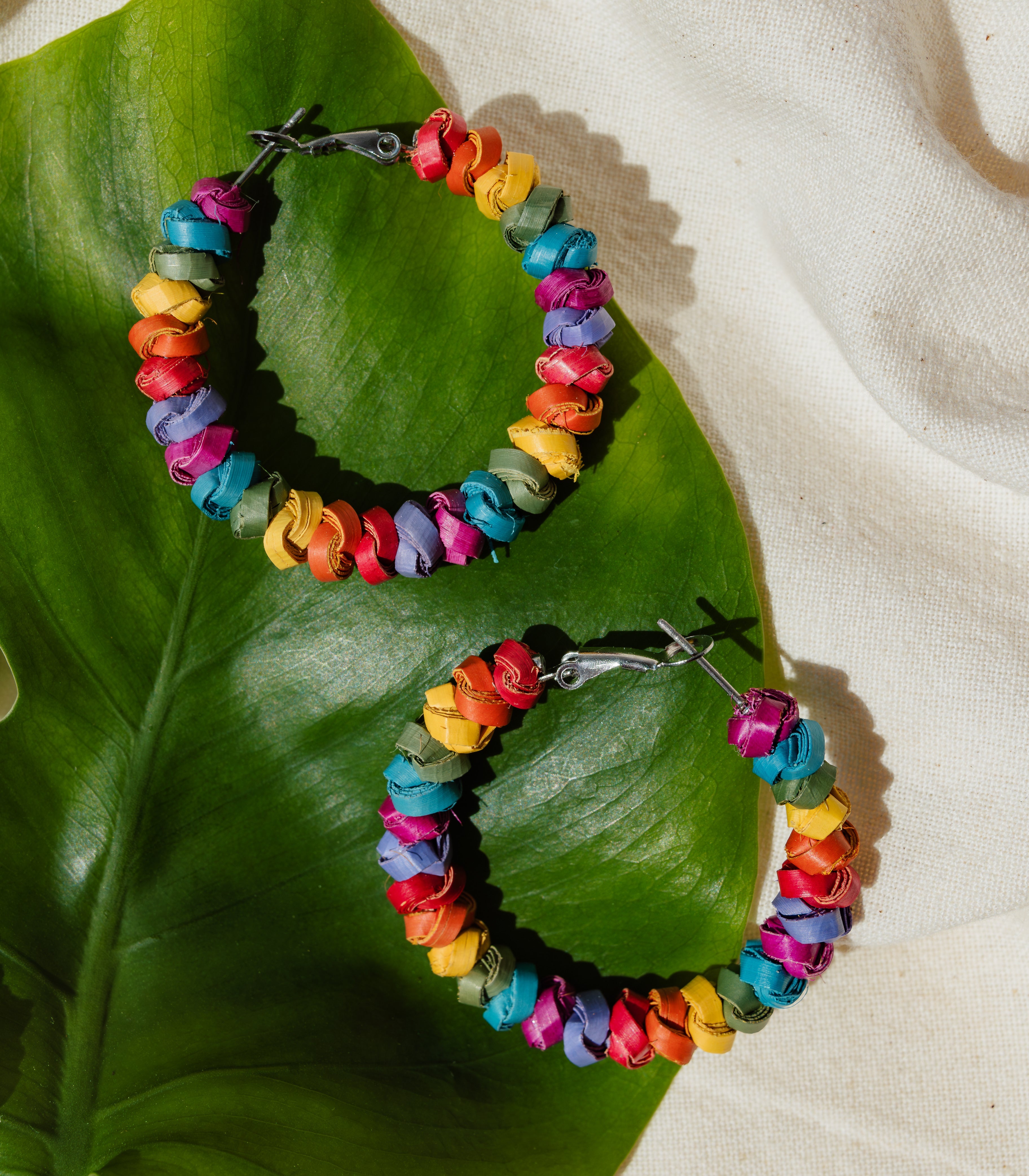 Juana Woven Beaded Hoops - Rainbow - Punique