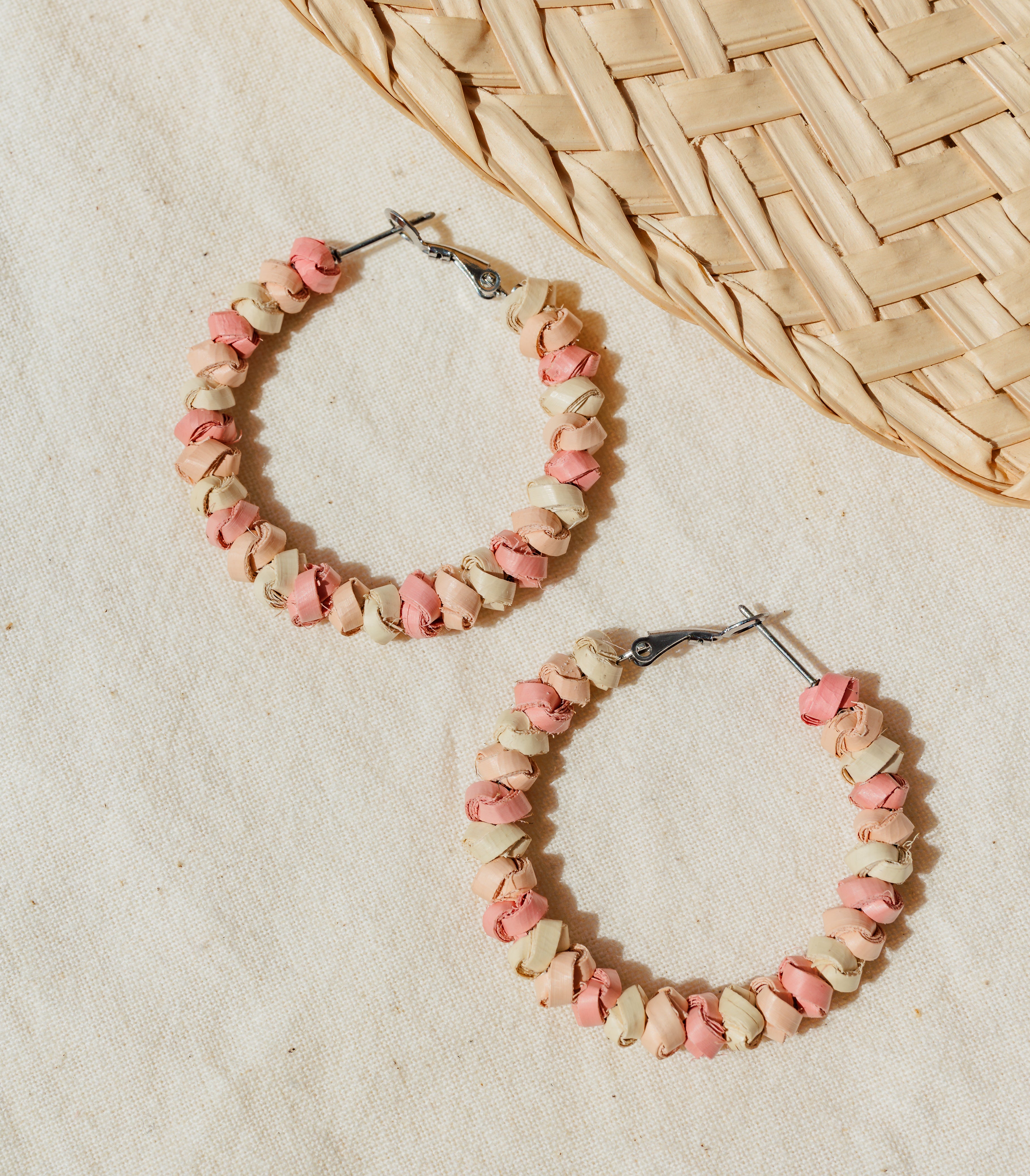 Juana Woven Beaded Hoops - Blush Pink - Punique